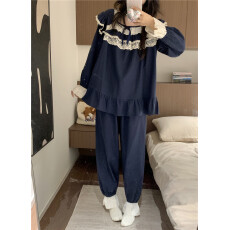 批发实拍实价韩版甜美<b class='q'>全棉</b>公主风重工蕾丝宽松舒适秋季长袖长裤家居服