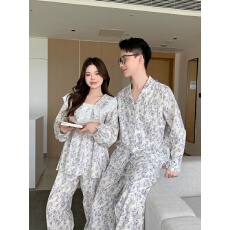 批发实拍实价韩版<b class='q'>情侣</b><b class='q'>甜美</b>小清新宽松透气纯棉国风印花长袖外穿家居服