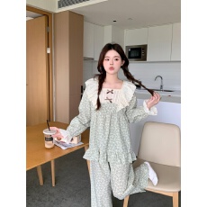 批发实拍实价韩版甜美公主风方领<b class='q'>全棉</b>田园宽松舒适秋季长袖家居服套装