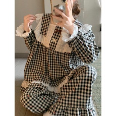 批发实拍实价韩版甜美可爱公主风方领<b class='q'>全棉</b>宽松舒适秋季长袖家居服套装