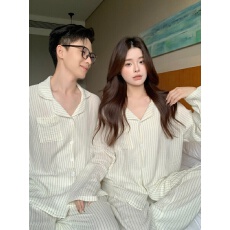批发实拍实价韩版<b class='q'>情侣</b><b class='q'>简约</b>条纹亲肤舒适软棉双纱秋季外穿休闲家居服套