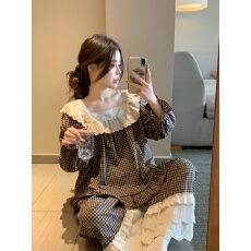 批发实拍实价韩版甜美重工蕾丝公主风方领<b class='q'>全棉</b>宽松舒适长袖家居服套装