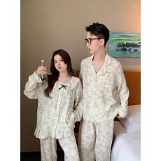 批发实拍实价韩版情侣甜美小清新宽松透气软棉双纱慵懒感外穿<b class='q'>家居服</b>套