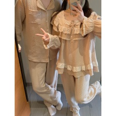 批发实拍实价韩版情侣甜美公主风重工蕾丝外穿软棉双纱<b class='q'>家居服</b>套装