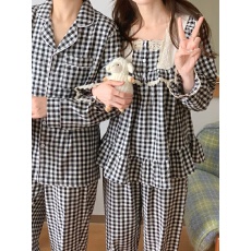 批发实拍实价韩版情侣甜美公主风宽松透气<b class='q'>纯棉</b>格纹长袖秋冬<b class='q'>家居服</b>套装
