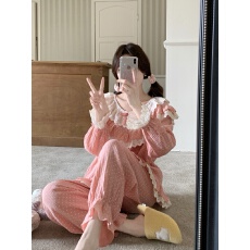 批发实拍实价韩版甜美重工蕾丝宽松四季外穿软棉双纱复古公主风<b class='q'>家居服</b>