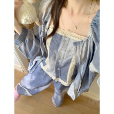 批发实拍实价韩版古典国风水墨画<b class='q'>蕾丝</b>吊带外搭三件套四季可穿家居服套