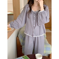 批发实拍实价韩版甜美田园少女小清新宽松透气<b class='q'>纯棉</b>波点长袖外穿<b class='q'>家居服</b>