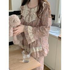 批发实拍实价韩版甜美公主风重工蕾丝<b class='q'>全棉</b>宽松舒适四季长袖家居服套装