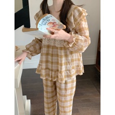 批发实拍实价韩版甜美公主风方领<b class='q'>棉麻</b>宽松舒适四季长袖家居服套装