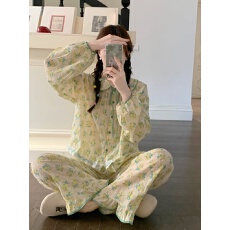 批发实拍实价韩版甜美纯棉提花四季外穿田园风碎花宽松家居<b class='q'>服</b>套装