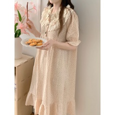 批发实拍实价韩版甜美公主风软棉双纱宽松舒适夏季短袖家居服套装睡裙