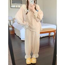 批发实拍实价韩版甜美小清新公主风重工<b class='q'>蕾丝</b>春季外穿家居服套装连衣裙