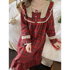 实拍实价韩版甜美公主风方领棉麻公主风四季长袖家居服套装睡裙