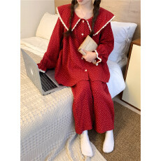 实拍实价韩版甜美好运红大翻领蕾丝花边宽松慵懒风春秋外穿家居服