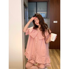 实拍实价韩版甜美公主风大翻领宽松休闲春夏外穿家居服套装睡裙