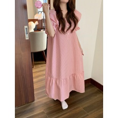 批发实拍实价韩版甜美公主风<b class='q'>棉麻</b>大翻领宽松舒适春夏短袖家居服套睡裙