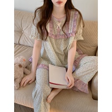 批发实拍实价韩版甜美小清新宽松透气田园碎花短袖长裤春夏外穿<b class='q'>家居服</b>