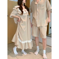 批发实拍实价韩版甜美公主风方领软棉宽松舒适夏季短袖家居服套装睡裙