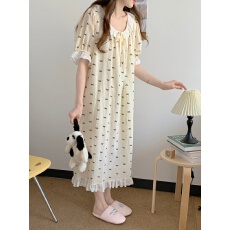 批发实拍实价韩版甜美小清新宽松透气纯棉提花短袖短裤夏家居服<b class='q'>连衣裙</b>