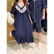 批发实拍实价韩版<b class='q'>情侣</b><b class='q'>甜美</b>小清新宽松软绵双纱短袖<b class='q'>家居服</b>套装连衣裙