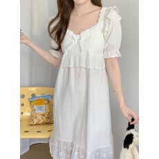 批发实拍实价韩版甜美公主风<b class='q'>全棉</b>宽松舒适短袖家居服睡衣连衣裙带胸垫