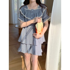 实拍实价韩版甜美公主风软绵亲肤蕾丝宽松休闲外穿家居服套装