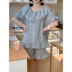 批发实拍实价<b class='q'>韩版</b>甜美小清新宽松慵懒大翻领刺绣夏季外穿家居服套装裙