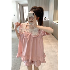 批发实拍实价韩版甜美公主风方领<b class='q'>全棉</b>宽松短袖短裤夏季外穿家居服套装