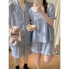 批发实拍实价韩版情侣甜美小清新宽松透气<b class='q'>纯棉</b>简约短袖短裤夏季家居服