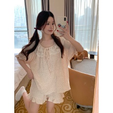 批发实拍实价韩版甜美重工蕾丝宽松外穿短袖软绵双纱家居服套装<b class='q'>连衣裙</b>