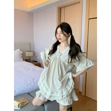 批发实拍实价韩版甜美公主风V领全棉宽松舒夏季短袖家居服套装睡裙