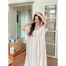 批发实拍实价韩版甜美公主风全棉提花宽松舒适夏季短袖家居服<b class='q'>睡裙</b>