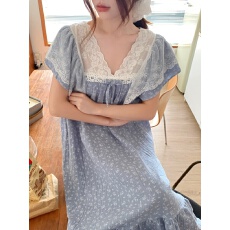 批发实拍实价韩版甜美公主风V领软绵纱亲肤宽松夏季家居服套装<b class='q'>连衣裙</b>