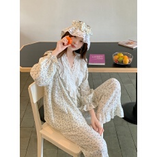 批发实拍实价韩版甜美公主风软棉双纱重工蕾丝系带长袖<b class='q'>家居服</b>发箍套装