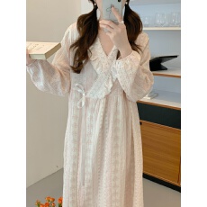 批发实拍实价韩版甜美<b class='q'>公主</b>风系带浴袍软棉亲肤棉纱简约复古印花家居服