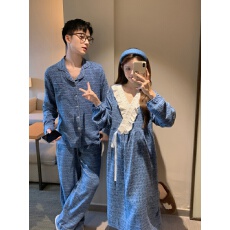 批发实拍实价韩版情侣甜美<b class='q'>小清新</b>宽松棉纱纯棉<b class='q'>长袖</b>细带浴袍家居服睡裙