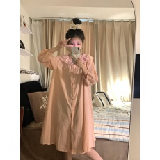 批发实拍实价韩版甜美小清新宽松透气纯棉提花长袖外穿家居睡衣连衣裙