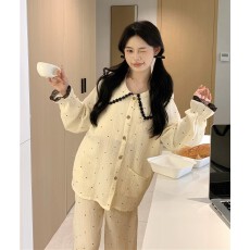 实拍实价韩版甜美公主风娃娃领软棉亲肤棉纱春秋外穿家居服套装