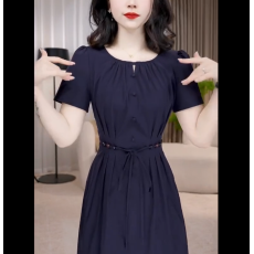 批发时尚洋气短袖连衣裙女2026夏季新款妈妈装遮肚收腰显瘦中长款裙子