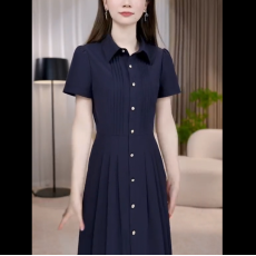 批发衬衫领连衣裙女2026夏季新款时尚中年妈妈装洋气显瘦中长款裙子