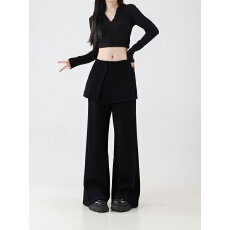 批发假两件设计感屁帘<b class='q'>休闲裤</b>女秋冬高端韩系慵懒松弛感裤子毛呢阔腿裤