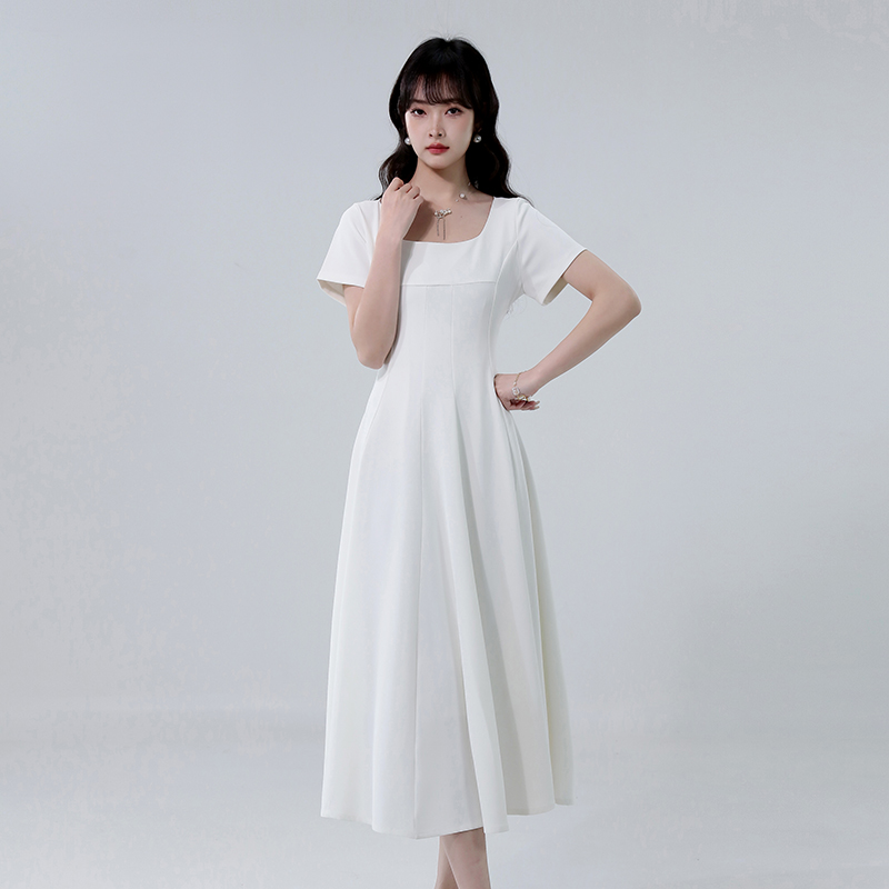 RY3640# 法式温柔风超好看的连衣裙夏女2026新款收腰显瘦方领小白裙
