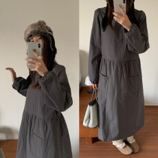 批发实拍 复古小众 气质减龄宽松娃娃裙后背系带圆领加棉<b class='q'>连衣裙</b> 3色