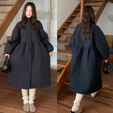 批发实拍 复古小众 圆领单排扣菱形格夹棉<b class='q'>连衣裙</b><b class='q'>宽松</b>娃娃裙 2色