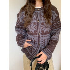 批发实拍 小众复古 中古风费尔岛毛衣拼色提花单排扣<b class='q'>针织</b><b class='q'>开衫</b>外套 2色