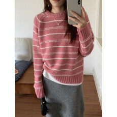 批发实拍 粉粉嫩嫩~撞色条套头长袖针织衫毛衣 3色