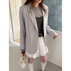 批发实拍 法式复古 男朋友风翻领单排扣宽松西装休闲西服上衣外套