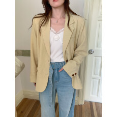 批发实拍 <b class='q'>春</b>日柠檬精~复古宽松翻领单排扣长袖西装休闲西服外套上衣