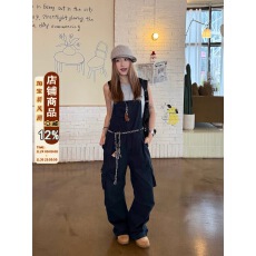 批发美式原创直筒工装<b class='q'>背带裤</b>男<b class='q'>女</b>多口袋宽松休闲连体裤<b class='q'>长</b>裤
